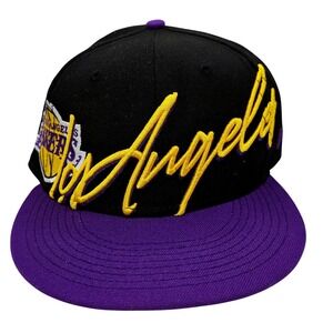 New Era Los Angeles Lakers 59FIFTY Fitted Hat 7 5/8 Black Purple Script NBA Cap